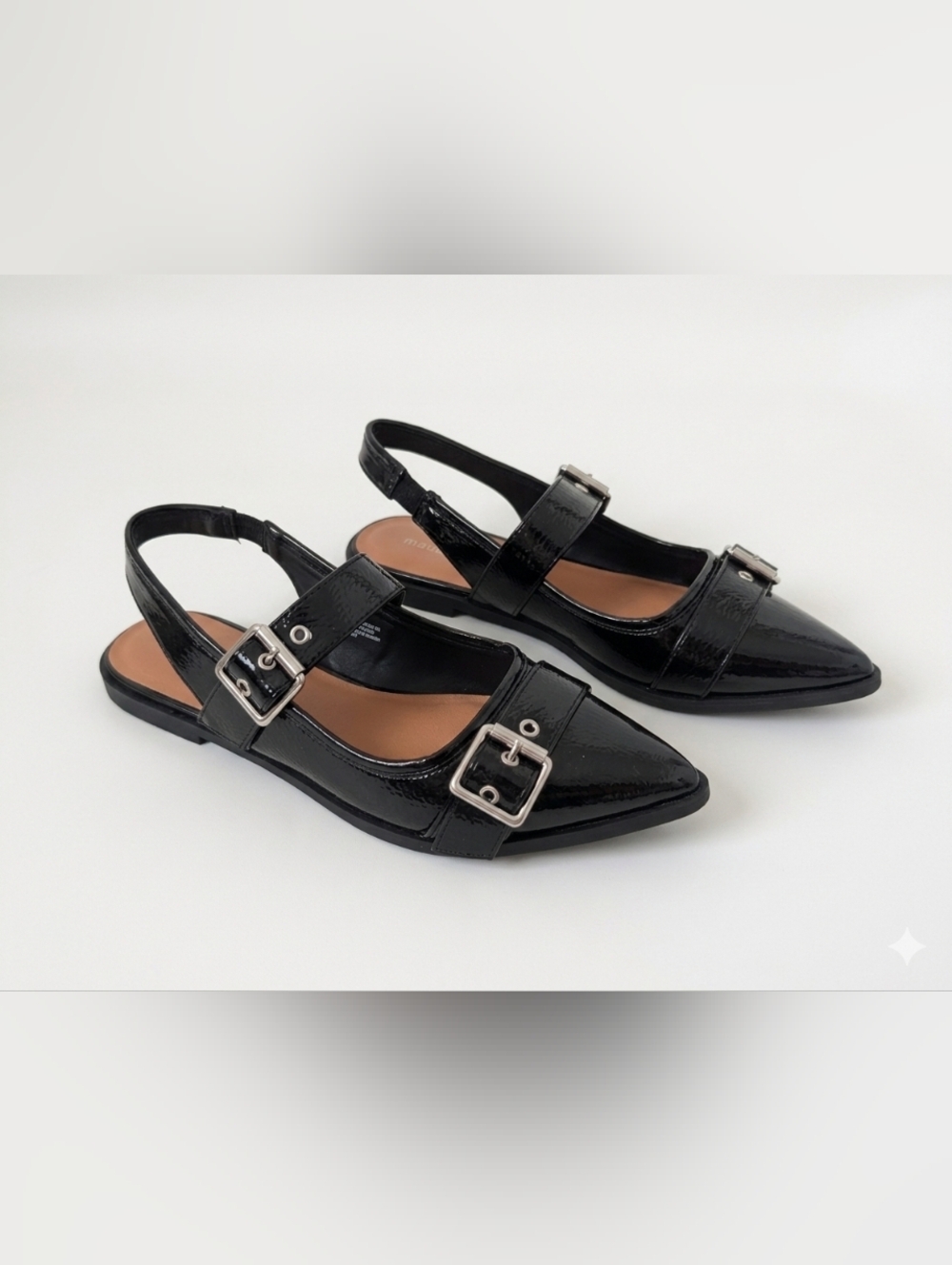 Madden Girl G-Velma Black Patent Pointed Toe Slingback Flats